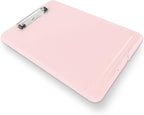 Clipboard with Storage Slim Folding for Nursing, Teachers, Coaches & Office, Plastic Heavy Duty with Pen Holder (9.5” x 13.5”) (Light Pink)