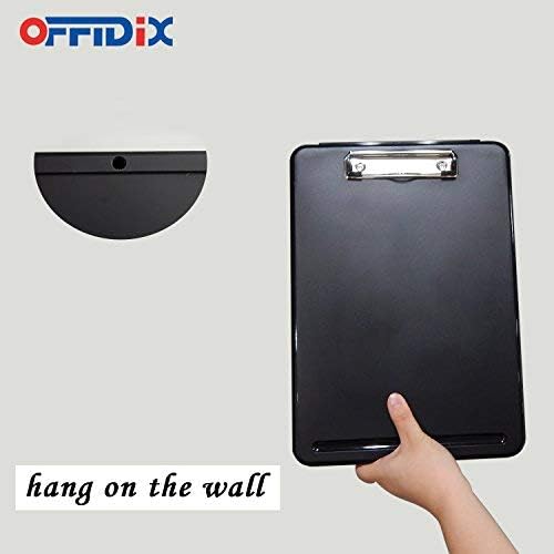 OFFIDIX Clipboard Storage Box,Plastic Paper Holder Storage Clip Board Ideal for School,Letter Size Slim-Case Home and Office Use Memo Clipboard,Black