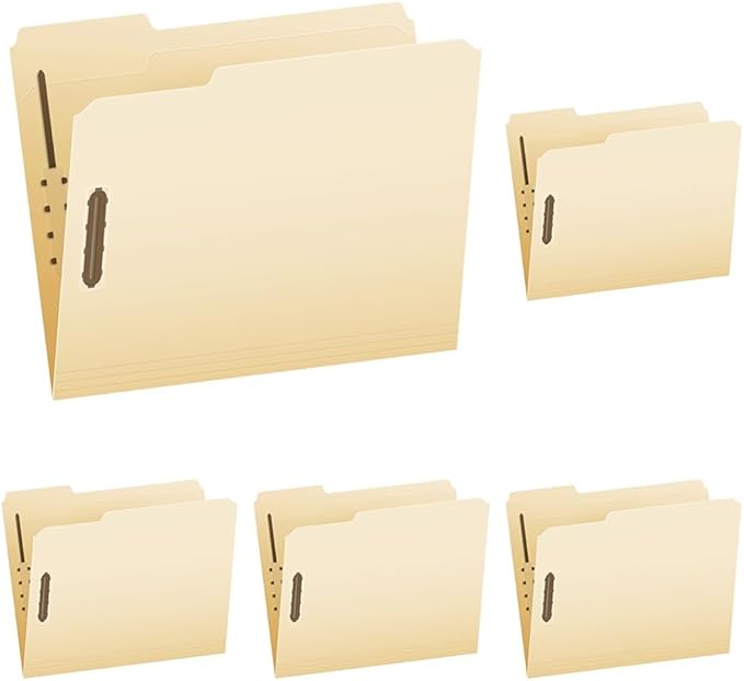 Pendaflex Fastener Folders, 2 Fasteners, Letter Size, Manila, 1/3 Cut Tabs, in Left, Right, Center Positions, 50 Per Box (FM213) (Pack of 5)