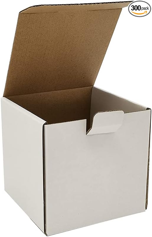 300 Pack 4x4x4'' Small Shipping Boxes, Corrugated Cardboard Mailers for Business, White (LM444-300)