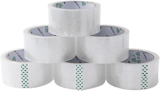 Strong Packaging Tape for Shipping, Moving and Storage, Water Base, Crystal Clear, Low Odor, 1.88-Inch x56Yards, 6-Roll