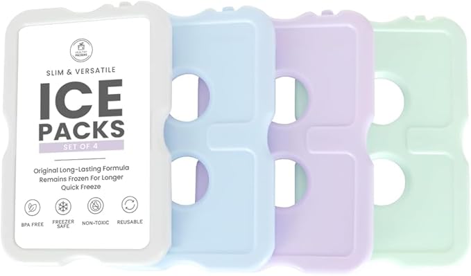 Healthy Packers Reusable Ice Packs for Lunch Boxes - Long Lasting Slim Freezer Packs, Thin Non-Toxic BPA-Free Hard Gel Ice Blocks for Coolers, Kids & Adults Lunch Bags, Travel, Camping, Food Storage