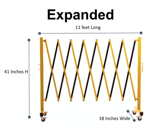 Trafford Industrial Expandable Metal Barricade, 11 Feet, Yellow and Magenta, Mobile Safety Barrier Gate, Retractable Traffic Fence