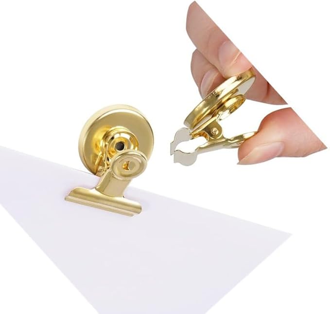 Strong Magnetic Clips, 20 Pack, 1-1/4 Inch, 31 mm, Gold, Refrigerator Magnet Clips, Medium Clip Magnets, Office Supplies, Photo Displays