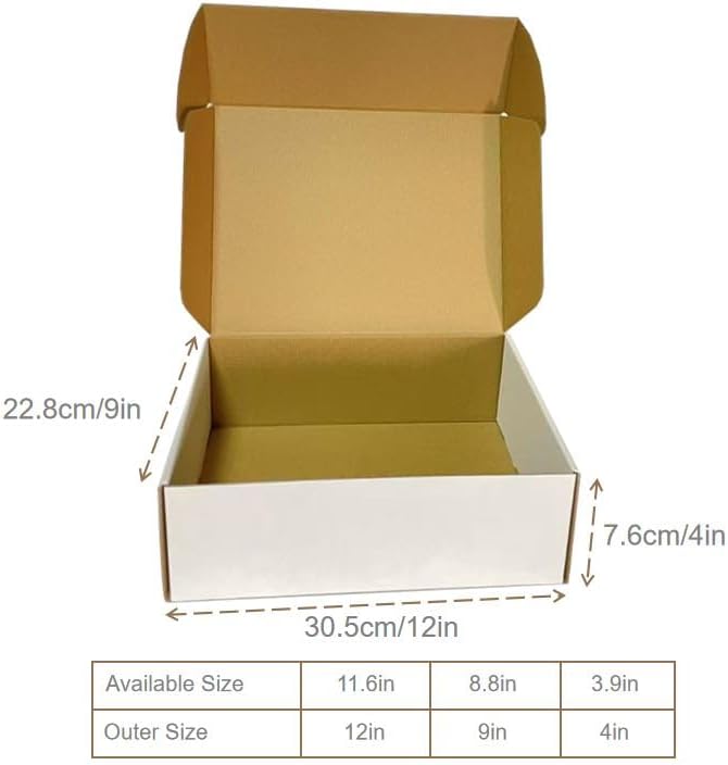 12x9x4 Shipping Boxes Set of 20, White Small Corrugated Cardboard Box, Mailer Box