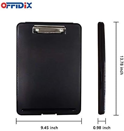 OFFIDIX Clipboard Storage Box,Plastic Paper Holder Storage Clip Board Ideal for School,Letter Size Slim-Case Home and Office Use Memo Clipboard,Black