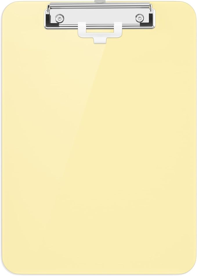 Hongri Plastic Clipboard with Pen Holder, Yellow 8.5x11 Letter Size Clip Board for Classroom, Office, Students, Nurses and Women, Low Profile Clip, Size 12.5 x 9 in