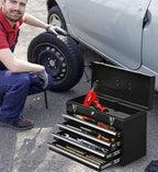 4 Drawers Metal Tool Box Portable Steel Tool Chest with Metal Latch Closure & Key Lock, 20" Powder Coating Top Storage Tray Toolbox with Handle, Suitable for Repair Shop & Garage (Black)