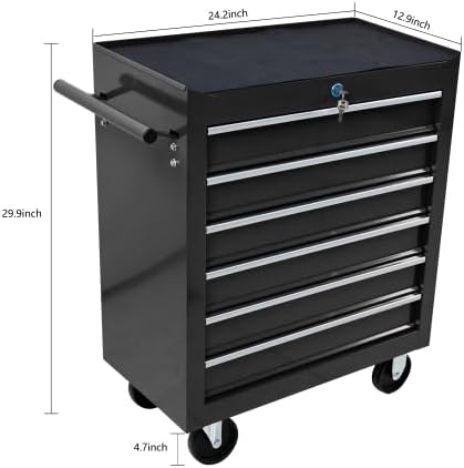 LuckyNote】Rolling Tool Chest, 6 Drawer Tool Box with Wheels, Heavy Duty Industrial Service Cart Storage Organizer with Locking System, Rolling Tool Box Organizer Tool Case for Garage, Repair Shop