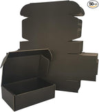 50 Pack 6x4x2'' Small Shipping Boxes, Black Corrugated Cardboard Literature Mailers, Mailing Packaging Supplies for Small Business (BK642-50)
