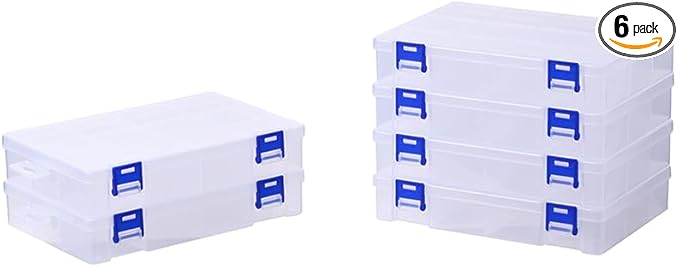 BangQiao 6 Pack Fixed 12 Grids Clear Plastic Storage Divider Box with Lid, Stackable Transparent Compartment Container Organizer Case for Seed Bead, Tiny Button, Small Parts, Art&Craft Supplies