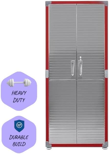 Heavy Duty Storage Solid Stainless Steel Cabinet with Lockable, Adjustable Shelf, Metal Garage Organizer (Red, 30" W x 18" D x 72" H)