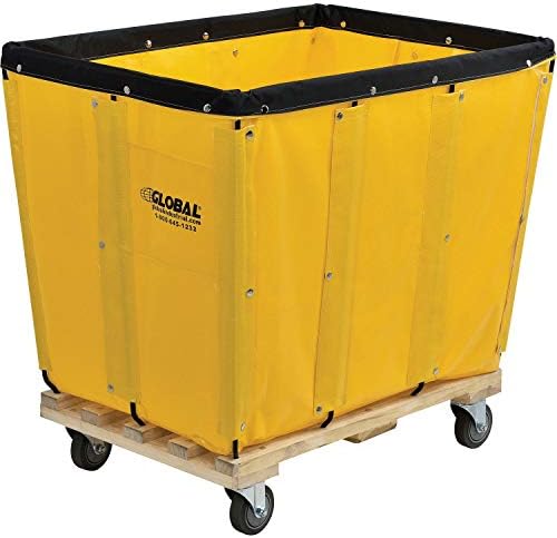 Global Industrial 12 Bushel, Yellow Vinyl Basket Bulk Truck, Unassembled, 36" L x 26" W x 33-1/2"H, Rolling Laundry Cart, Commercial Material Handling Cart with 4" Casters