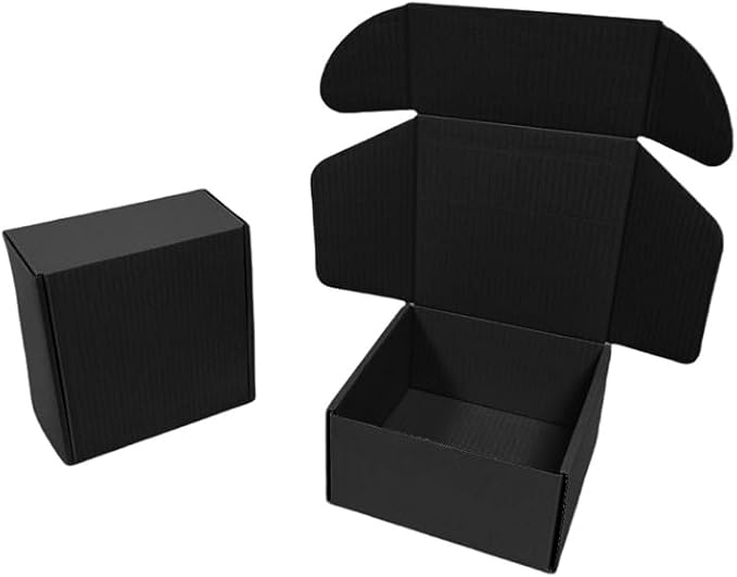 15 Pcs 6 x 6 x 3 inches Corrugated Cardboard Gift Boxes Recyclable Shipping Boxes for Mailing & Holidays, Wedding, Birthday, Gifts Packaging (Black, 6 x 6 x 3")
