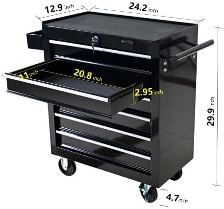 LuckyNote】Rolling Tool Chest, 6 Drawer Tool Box with Wheels, Heavy Duty Industrial Service Cart Storage Organizer with Locking System, Rolling Tool Box Organizer Tool Case for Garage, Repair Shop