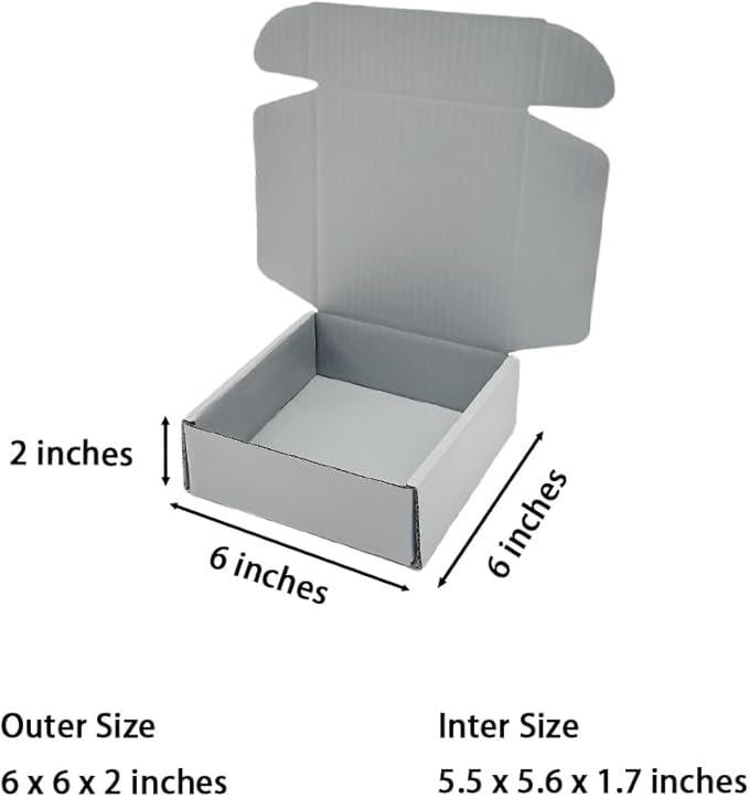 15 Pcs 6 x 6 x 2 inches Corrugated Cardboard Gift Boxes Recyclable Shipping Boxes for Mailing & Holidays, Wedding, Birthday, Gifts Packaging (Gray, 6 x 6 x 2")