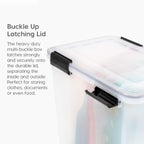 IRIS USA WeatherPro 41 Qt Storage Bins with Lids, 4 Pack, BPA-Free Plastic Gasket Box with Tight Latch and Seal, Stackable Nestable Tote Tub - Clear/Black