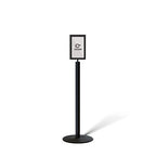 Floor Standing Sign Frame with Steel Low Profile Base, 7 inches by 11 inches Vertical Sign Frame, Black Post