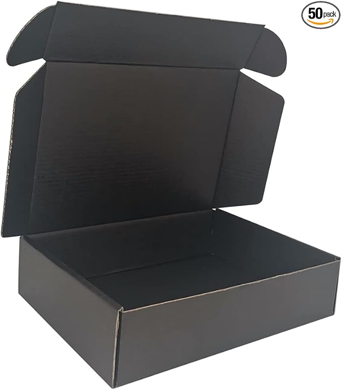 50 Pack 9x6x2'' Small Shipping Boxes, Corrugated Cardboard Mailers for Business, Black (CM962B)