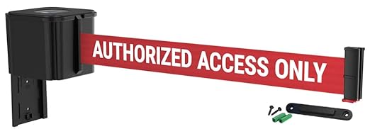 WM412 Retractable Belt Wall Mounted Smooth Black Crowd Control Barrier and Receiving End, 20' Authorized Access Only Belt