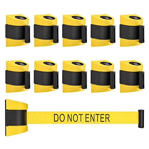 DuraSteel Wall Mount Retractable Belt Barrier - 6.5 Ft Yellow “Do Not Enter” Belt in Black & Yellow Case - Guardian 2.0 Indoor/Outdoor Caution Tape - Crowd Control Queue Barrier, Line Divider, 10 Pcs