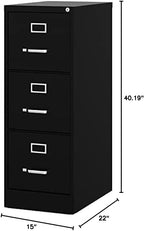 UrbanPro 3 Drawers 40.19" Vertical Black Metal Filing Cabinet Lockable Pre-Assembled Stationary Letter Size for Home, Office