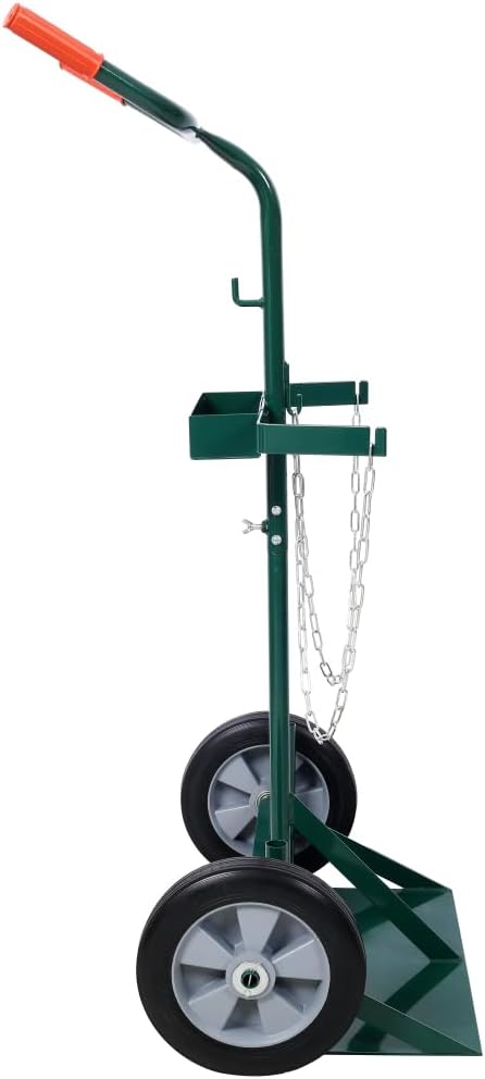 Heavy Duty 440lbs Capacity Welding Cylinder Hand Truck - Dual Oxygen Acetylene Tank Cart Dolly with 10" Solid Rubber Wheels, Tool Box & Welding Rod Holder, Green