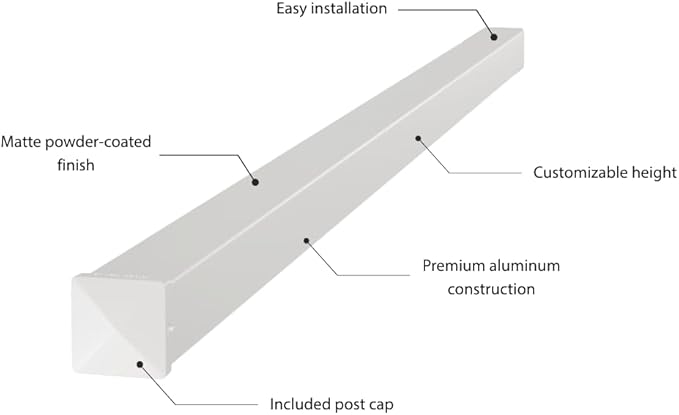 4" x 4" x 9' White Aluminum Dig-Set Fence Post with Cap – Matte Powder-Coated, Durable In-Ground Outdoor Support for Privacy Panels, Garden, Yard & Patio Projects