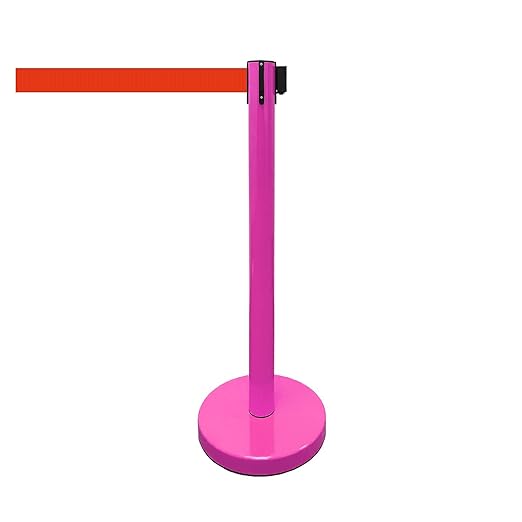 VIP Crowd Control Retractable Belt Stanchion Queue Safety Barrier Set, 36" Ht, 78" Belt (2 M.Pink Posts Red Belt)