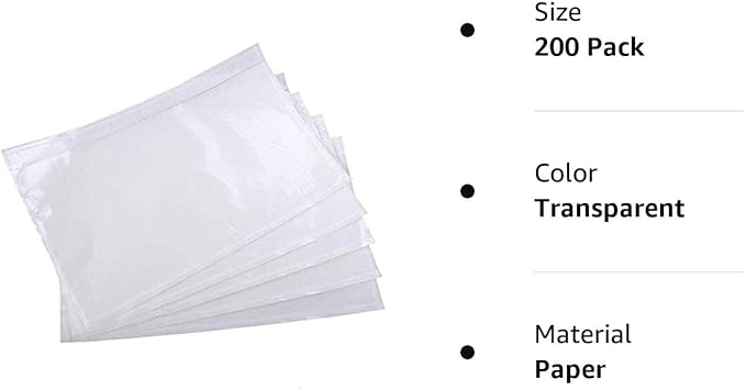 6" x 9" Clear Adhesive Top Loading Packing List Pouches Shipping Label Envelopes (200 Pack)