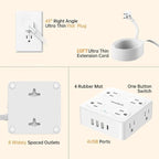 10Ft Power Strip with Surge Protector, 8 Outlets 4 USB Ports Extension Cord, Flat Plug Charging Station for Home Office Desk & College Dorm Essentials, White