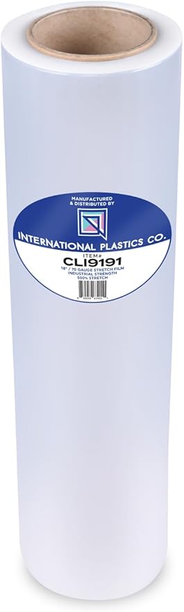 International Plastics Co. 18" 70 Gauge Plastic Stretch Film/Wrap 1500ft 500% Stretch Clear Cling Durable Adhering Packing Moving Packaging Heavy Duty Shrink Film