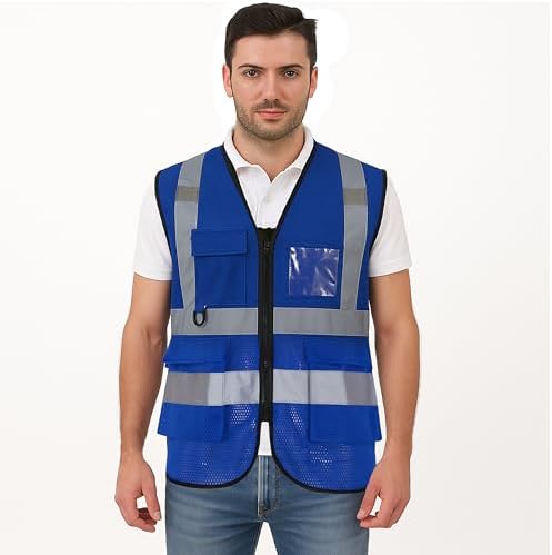 Reflective Safety Vest for Men Women 6 Pockets High Visibility Construction Work Vest, Class 2, Meets ANSI Standards