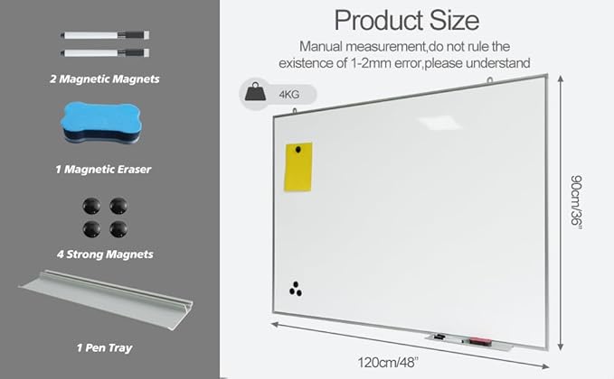 Dry Erase Board Magnetic Whiteboard 48"x 36" White Board Wall Mounted Aluminum Frame Hanging Whiteboard for Home, School, Office, Kitchen
