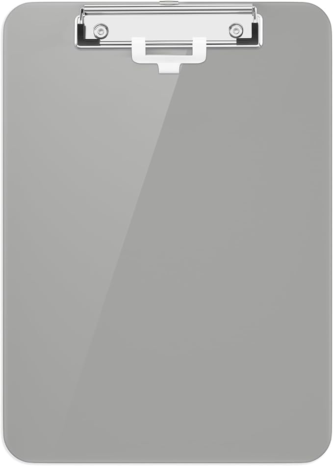 Hongri Plastic Clipboard with Pen Holder, Gray 8.5x11 Letter Size Clip Board for Classroom, Office, Students, Nurses and Women, Low Profile Clip, Size 12.5 x 9 in