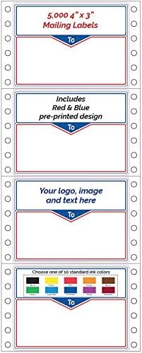 Shipping Stickers, Custom Printed Continuous Pinfeed - Your Logo, Image or Text Imprinted 1-Color, Pinfed, 4" x 3" for Business Mailing (5000)