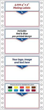 Shipping Stickers, Custom Printed Continuous Pinfeed - Your Logo, Image or Text Imprinted 1-Color, Pinfed, 4" x 3" for Business Mailing (5000)