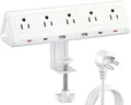 10 FT Desk Clamp Power Strip with 5 AC Outlets & 6 USB Ports PD 40W USB-C Fast Charging, 1250J Surge Protector, Fits 2.6 in top Edge White