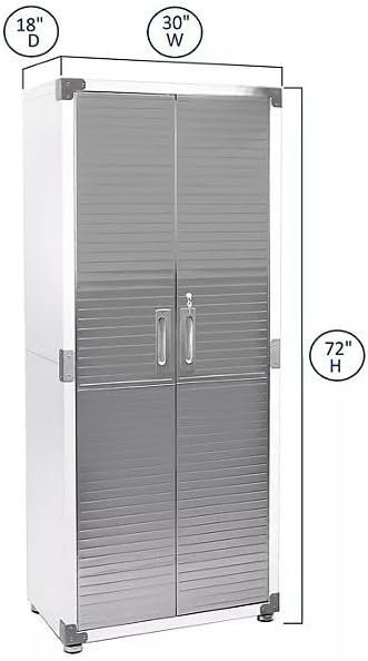 Heavy Duty Storage Solid Stainless Steel Cabinet with Lockable, Adjustable Shelf, Metal Garage Organizer (White, 30" W x 18" D x 72" H)