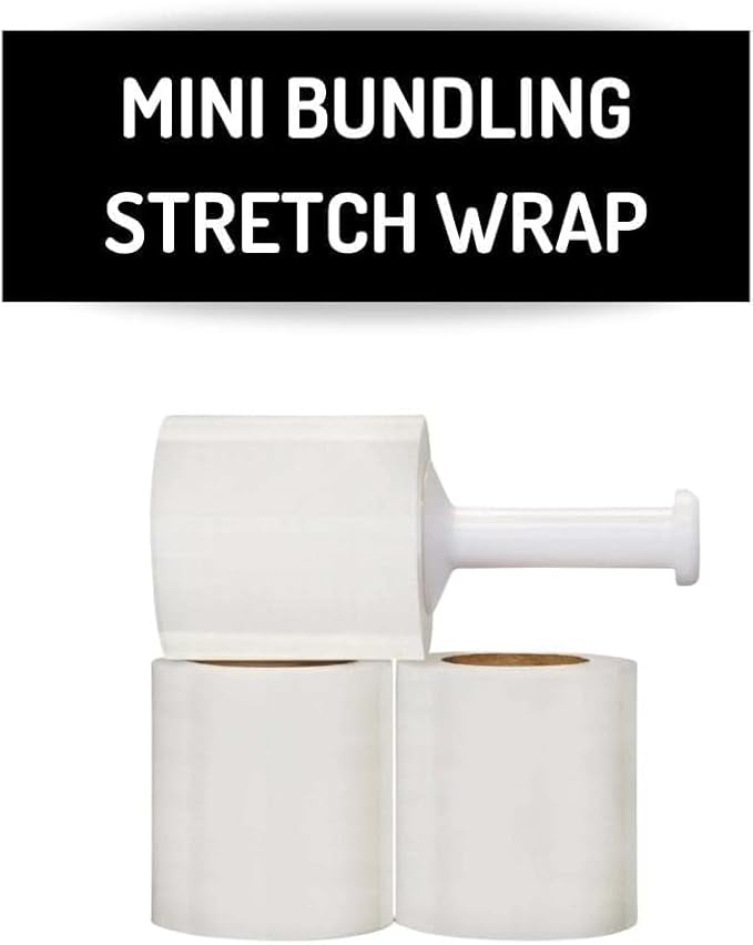 PSBM 960 Rolls 4 Inch x 1000 Feet 90 Gauge Mini Stretch Film/Wrap with Plastic Handle, Heavy Duty Industrial Strength Clear Shrink Plastic Wrap for Moving, Packing, Shipping, Bundling & Storage