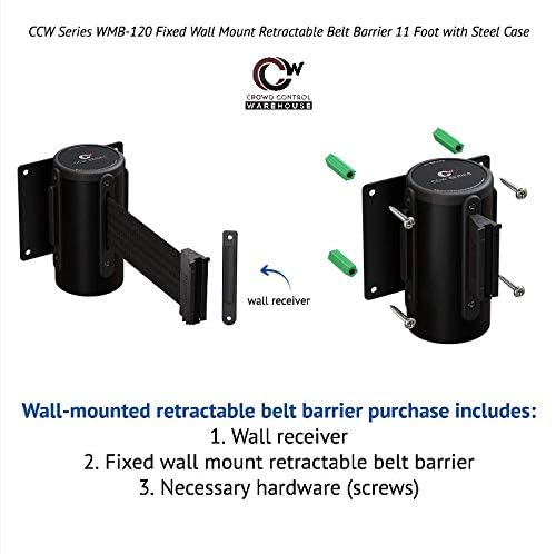 Crowd Control Warehouse - CCW Series WMB-120 Fixed Wall Mount Retractable Belt Barrier - 11 Foot, Light Brown Belt with Black Steel Case