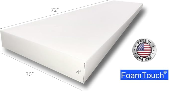 FoamTouch Upholstery Foam Cushion High Density 4'' Height x 30'' Width x 72'' Length