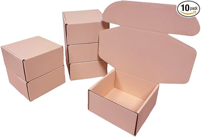 10 Pcs 9.8 x 9.8 x 4 inches Large Size Corrugated Cardboard Gift Boxes Recyclable Shipping Boxes for Mailing & Holidays, Wedding, Birthday, Gifts Packaging (Powder Pink, 9.8 x 9.8 x 4")