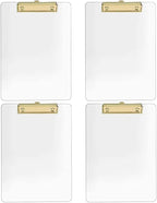 JIARI 4 Pack Clear Acrylic Office Clipboard A4 Letter Size 8.6" x 12.2" (Gold 4 Pack)