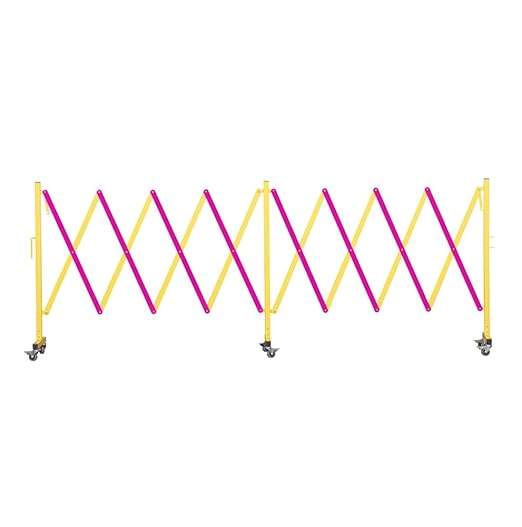 Trafford Industrial Expandable Metal Barricade, 16 Feet, Yellow and Magenta, Mobile Safety Barrier Gate, Retractable Traffic Fence
