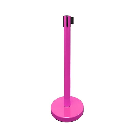 VIP Crowd Control Retractable Belt Stanchion Queue Safety Barrier Set, 36" Ht, 78" Belt (2 M.Pink Posts Red Belt)