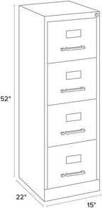 Scranton & Co 4 Drawer Metal Vertical File Cabinet with Lock, 22" Deep, Letter Size, Home/Office, Preassembled, Commercial Grade, Black Finish