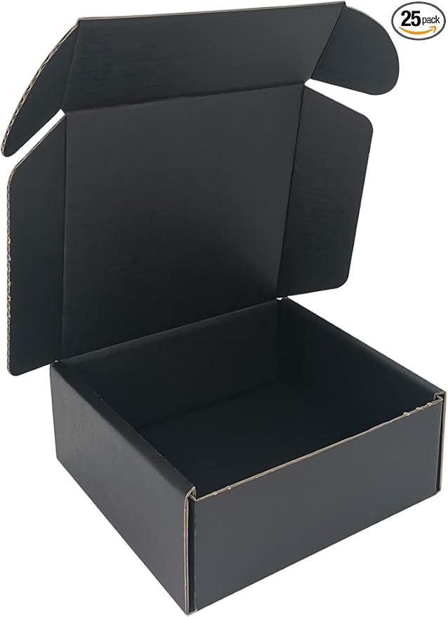 5x5x2'' Small Shipping Boxes 25 Pack, Black Corrugated Cardboard Mailers for Small Business, (CM552B25)