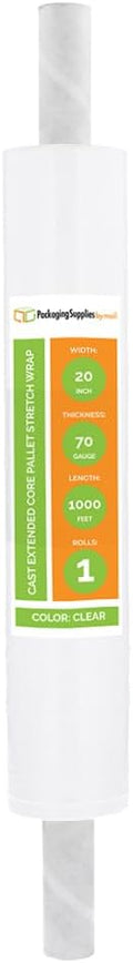 PSBM Stretch Wrap with Handles, 20 Inch x 1000 Feet, 70 Gauge, Clear Plastic Cling with Extended Core Handles Built in