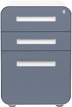 Laura Davidson Furniture Stockpile 3 Drawer File Cabinet with Lock - Under Office Desk Metal Filing Cabinet, Legal/Letter File Folders, Wheels and Stationary Feet, Pre-Assembled, Coastal Blue